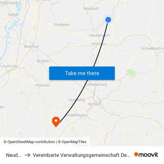 Neudenau to Vereinbarte Verwaltungsgemeinschaft Der Stadt Herrenberg map