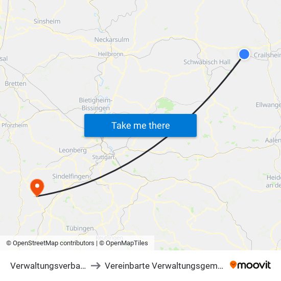 Verwaltungsverband Ilshofen-Vellberg to Vereinbarte Verwaltungsgemeinschaft Der Stadt Herrenberg map