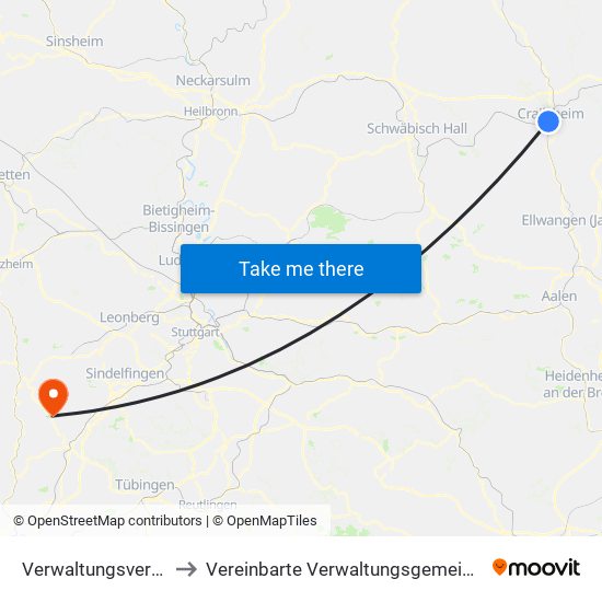 Verwaltungsverband Crailsheim to Vereinbarte Verwaltungsgemeinschaft Der Stadt Herrenberg map