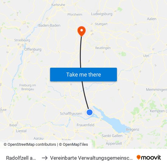Radolfzell am Bodensee to Vereinbarte Verwaltungsgemeinschaft Der Stadt Herrenberg map