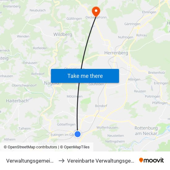 Verwaltungsgemeinschaft Horb am Neckar to Vereinbarte Verwaltungsgemeinschaft Der Stadt Herrenberg map