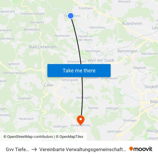 Gvv Tiefenbronn to Vereinbarte Verwaltungsgemeinschaft Der Stadt Herrenberg map