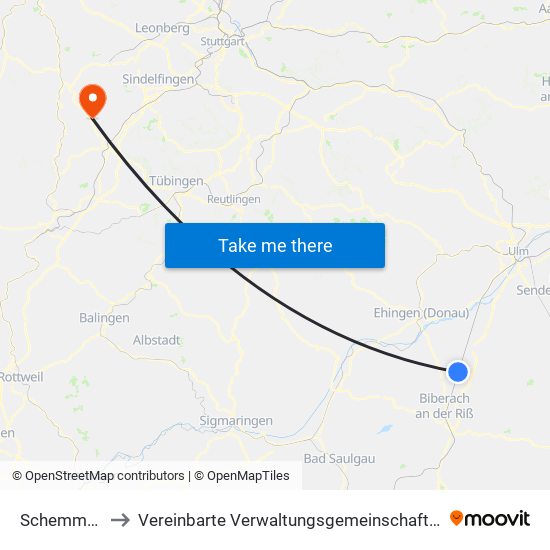 Schemmerhofen to Vereinbarte Verwaltungsgemeinschaft Der Stadt Herrenberg map