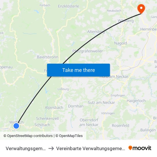 Verwaltungsgemeinschaft Wolfach to Vereinbarte Verwaltungsgemeinschaft Der Stadt Herrenberg map