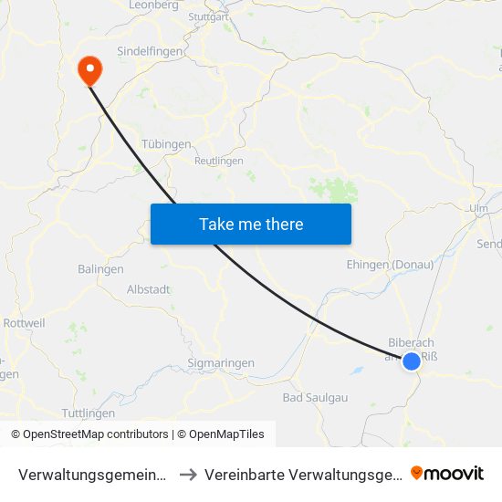 Verwaltungsgemeinschaft Biberach An Der Riß to Vereinbarte Verwaltungsgemeinschaft Der Stadt Herrenberg map