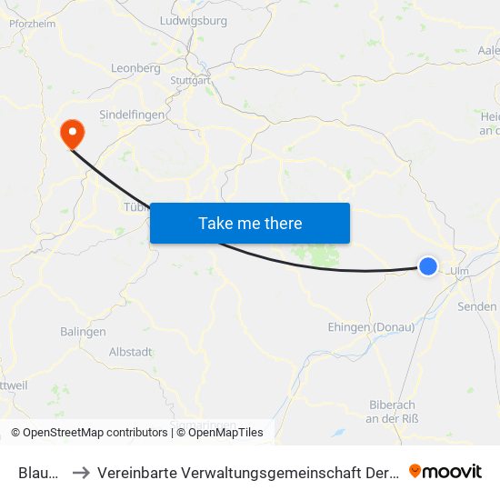 Blaustein to Vereinbarte Verwaltungsgemeinschaft Der Stadt Herrenberg map