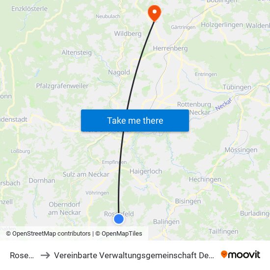 Rosenfeld to Vereinbarte Verwaltungsgemeinschaft Der Stadt Herrenberg map