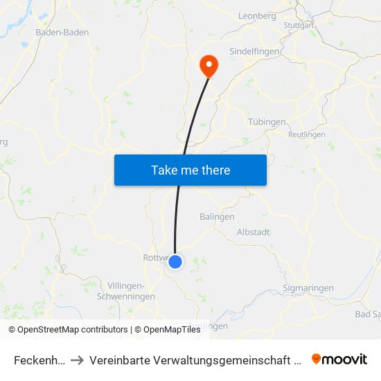 Feckenhausen to Vereinbarte Verwaltungsgemeinschaft Der Stadt Herrenberg map