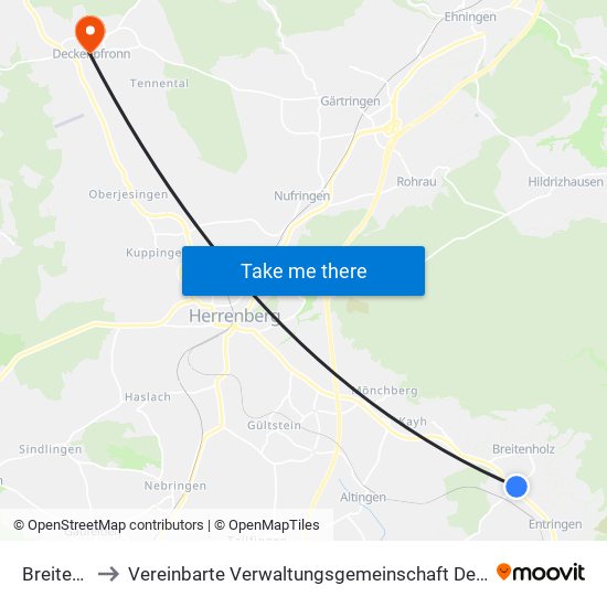 Breitenholz to Vereinbarte Verwaltungsgemeinschaft Der Stadt Herrenberg map