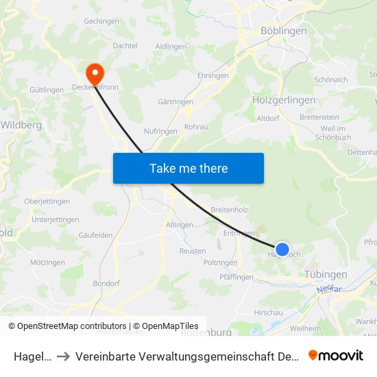 Hagelloch to Vereinbarte Verwaltungsgemeinschaft Der Stadt Herrenberg map