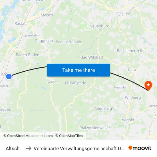 Altschweier to Vereinbarte Verwaltungsgemeinschaft Der Stadt Herrenberg map