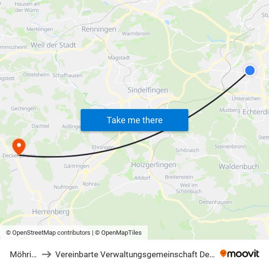 Möhringen to Vereinbarte Verwaltungsgemeinschaft Der Stadt Herrenberg map