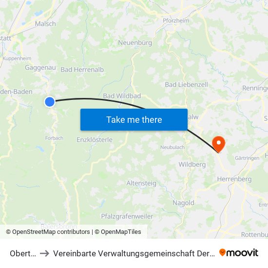 Obertsrot to Vereinbarte Verwaltungsgemeinschaft Der Stadt Herrenberg map