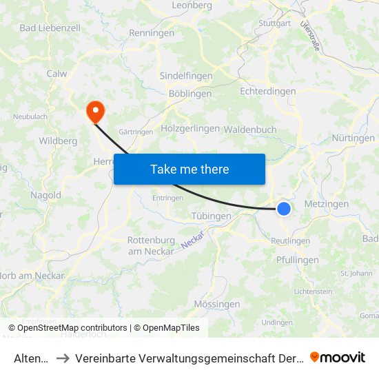Altenburg to Vereinbarte Verwaltungsgemeinschaft Der Stadt Herrenberg map