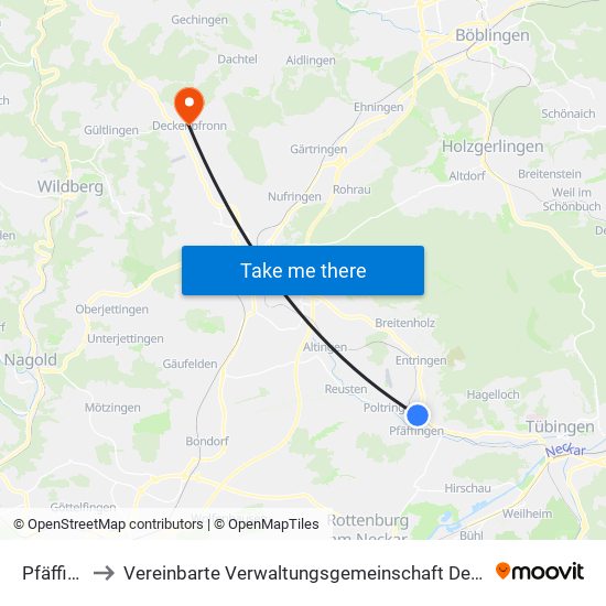 Pfäffingen to Vereinbarte Verwaltungsgemeinschaft Der Stadt Herrenberg map