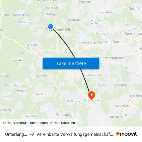 Unterlengenhardt to Vereinbarte Verwaltungsgemeinschaft Der Stadt Herrenberg map