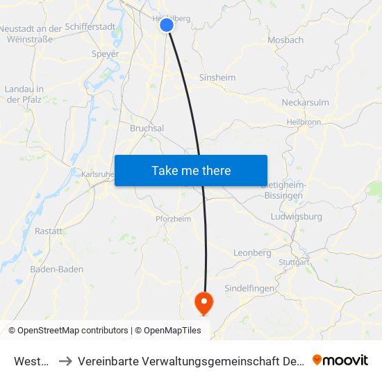 Weststadt to Vereinbarte Verwaltungsgemeinschaft Der Stadt Herrenberg map