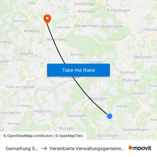 Gemarkung Salmendingen to Vereinbarte Verwaltungsgemeinschaft Der Stadt Herrenberg map