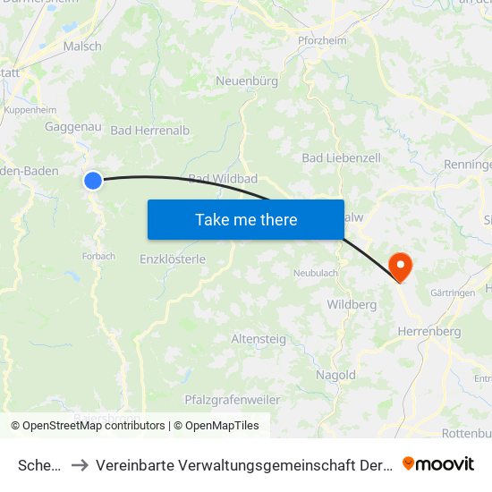 Scheuern to Vereinbarte Verwaltungsgemeinschaft Der Stadt Herrenberg map