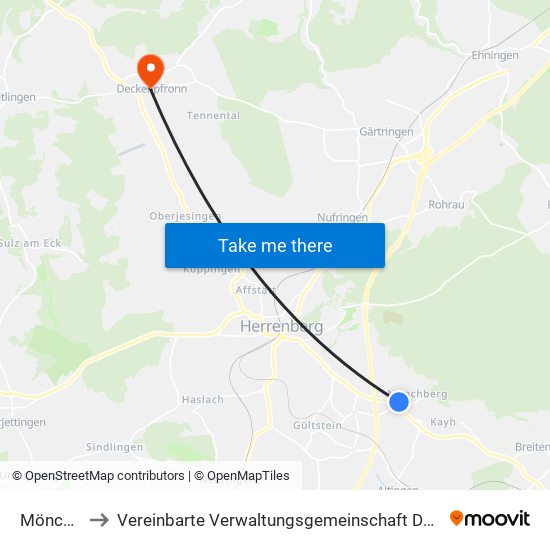 Mönchberg to Vereinbarte Verwaltungsgemeinschaft Der Stadt Herrenberg map