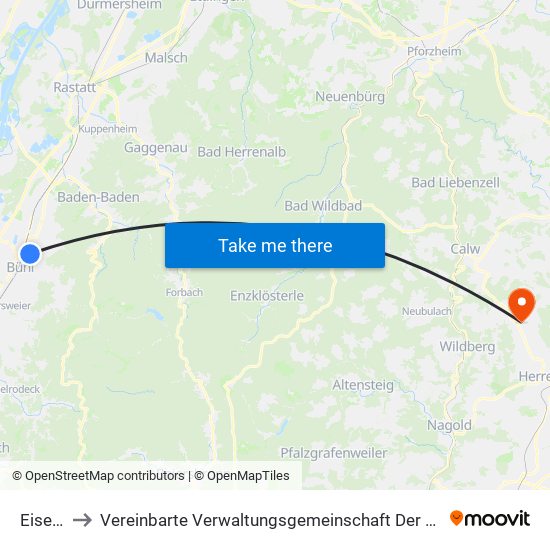 Eisental to Vereinbarte Verwaltungsgemeinschaft Der Stadt Herrenberg map