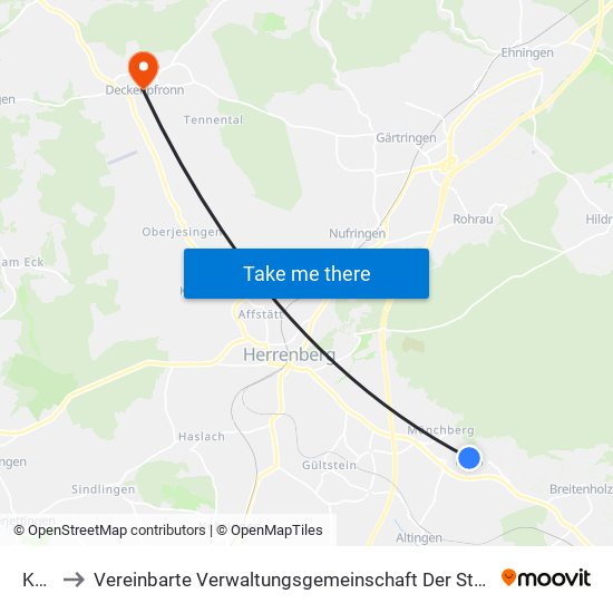 Kayh to Vereinbarte Verwaltungsgemeinschaft Der Stadt Herrenberg map
