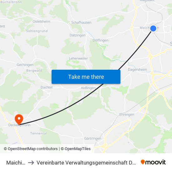 Maichingen to Vereinbarte Verwaltungsgemeinschaft Der Stadt Herrenberg map