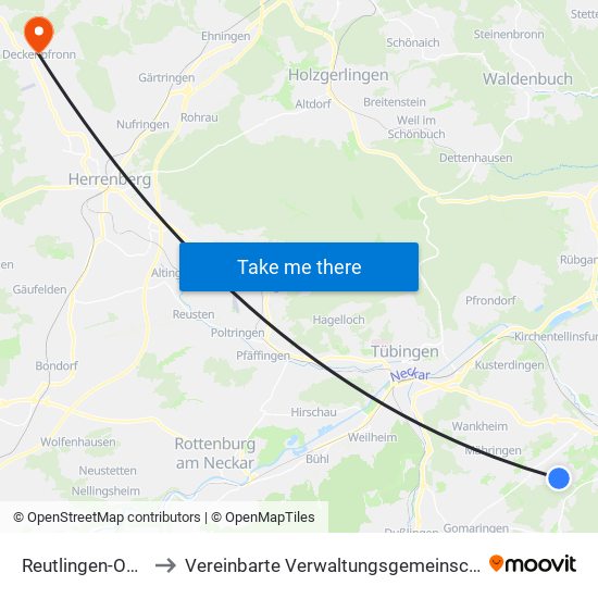 Reutlingen-Ohmenhausen to Vereinbarte Verwaltungsgemeinschaft Der Stadt Herrenberg map