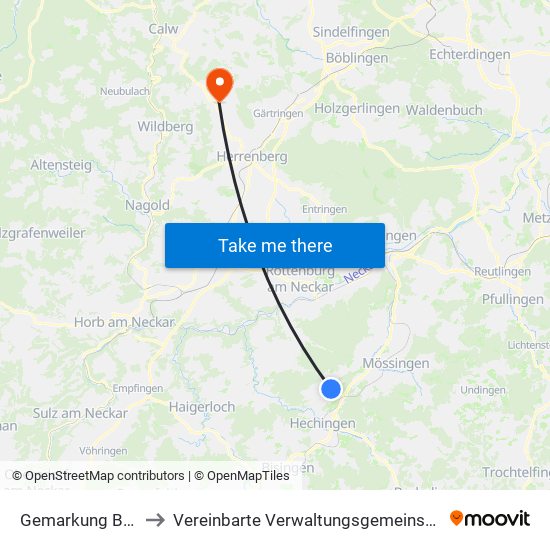 Gemarkung Bodelshausen to Vereinbarte Verwaltungsgemeinschaft Der Stadt Herrenberg map