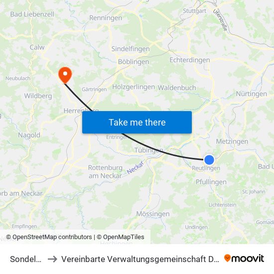 Sondelfingen to Vereinbarte Verwaltungsgemeinschaft Der Stadt Herrenberg map