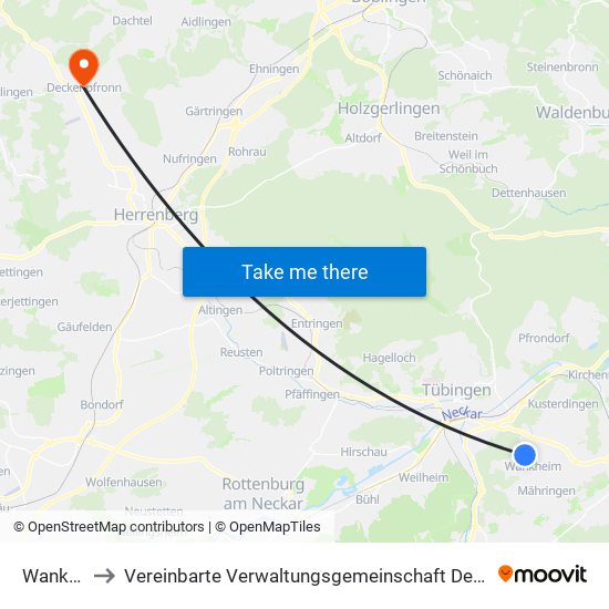 Wankheim to Vereinbarte Verwaltungsgemeinschaft Der Stadt Herrenberg map