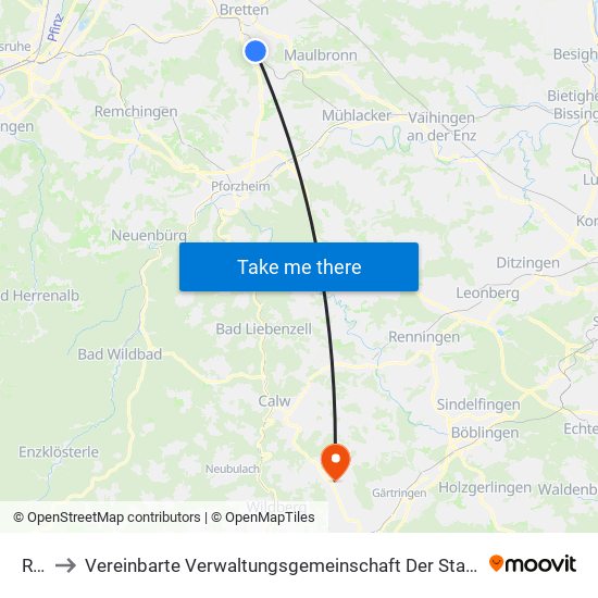 Ruit to Vereinbarte Verwaltungsgemeinschaft Der Stadt Herrenberg map