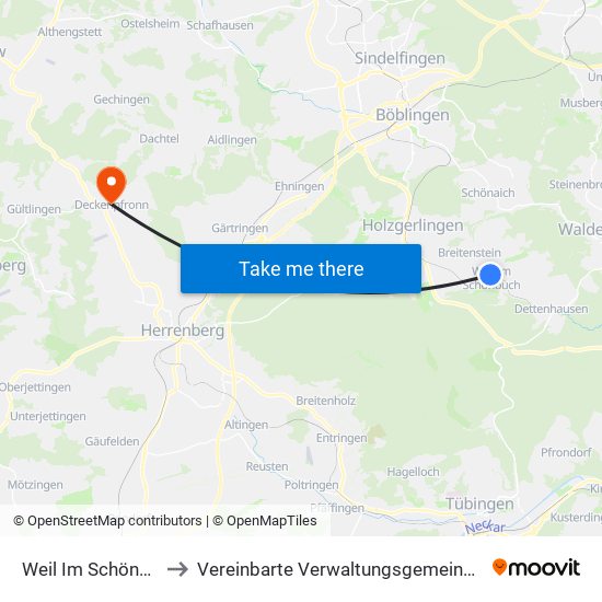 Weil Im Schönbuch (Kernort) to Vereinbarte Verwaltungsgemeinschaft Der Stadt Herrenberg map