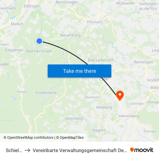 Schielberg to Vereinbarte Verwaltungsgemeinschaft Der Stadt Herrenberg map