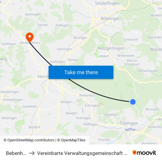 Bebenhausen to Vereinbarte Verwaltungsgemeinschaft Der Stadt Herrenberg map