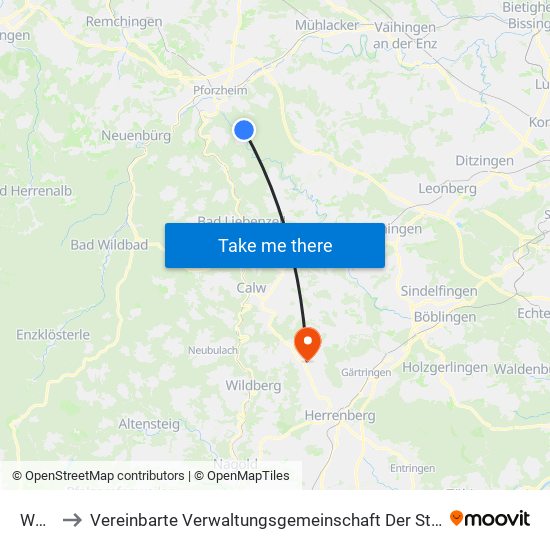 Würm to Vereinbarte Verwaltungsgemeinschaft Der Stadt Herrenberg map