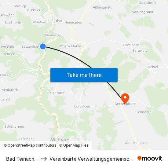 Bad Teinach-Zavelstein to Vereinbarte Verwaltungsgemeinschaft Der Stadt Herrenberg map