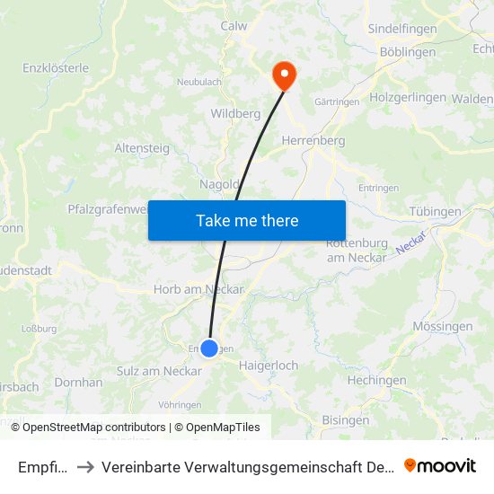 Empfingen to Vereinbarte Verwaltungsgemeinschaft Der Stadt Herrenberg map