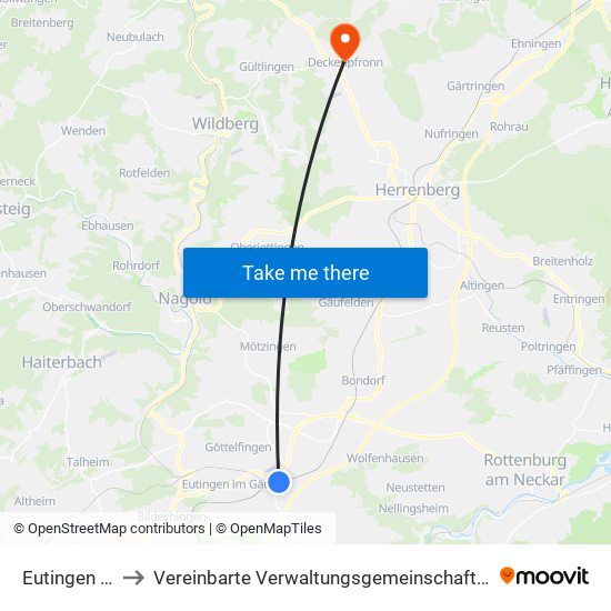 Eutingen Im Gäu to Vereinbarte Verwaltungsgemeinschaft Der Stadt Herrenberg map