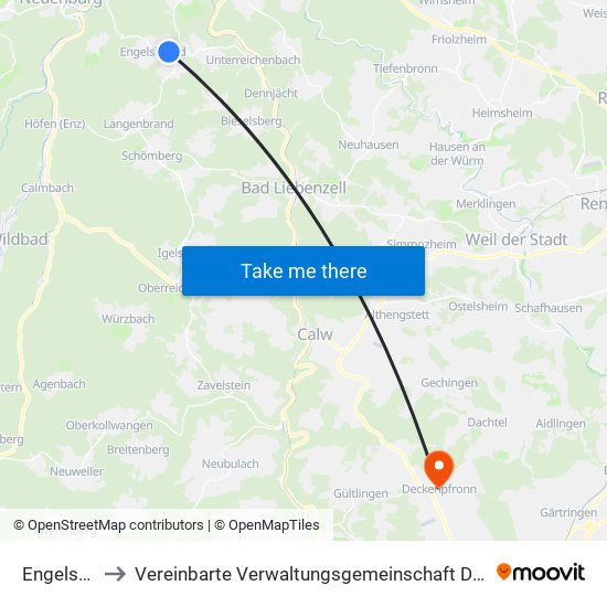 Engelsbrand to Vereinbarte Verwaltungsgemeinschaft Der Stadt Herrenberg map