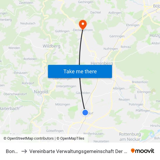 Bondorf to Vereinbarte Verwaltungsgemeinschaft Der Stadt Herrenberg map