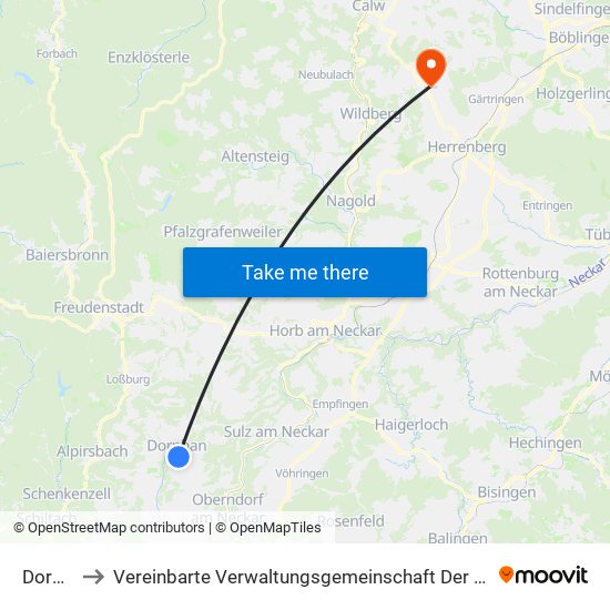 Dornhan to Vereinbarte Verwaltungsgemeinschaft Der Stadt Herrenberg map