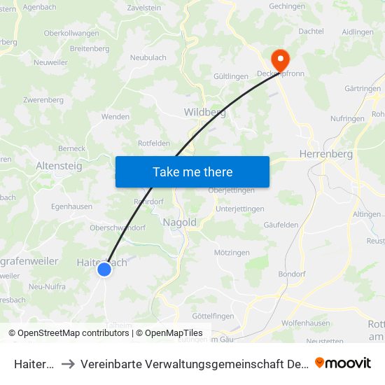 Haiterbach to Vereinbarte Verwaltungsgemeinschaft Der Stadt Herrenberg map