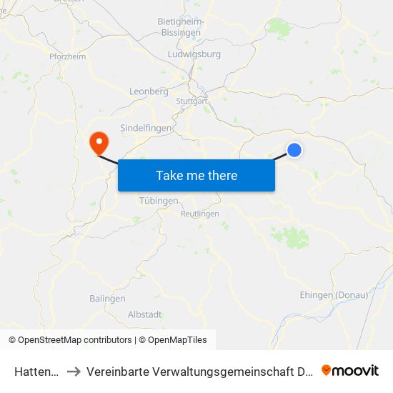 Hattenhofen to Vereinbarte Verwaltungsgemeinschaft Der Stadt Herrenberg map