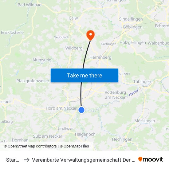Starzach to Vereinbarte Verwaltungsgemeinschaft Der Stadt Herrenberg map