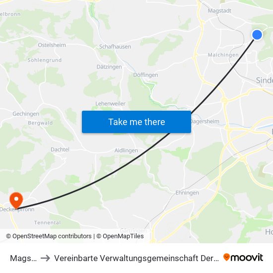 Magstadt to Vereinbarte Verwaltungsgemeinschaft Der Stadt Herrenberg map