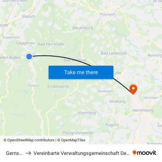 Gernsbach to Vereinbarte Verwaltungsgemeinschaft Der Stadt Herrenberg map