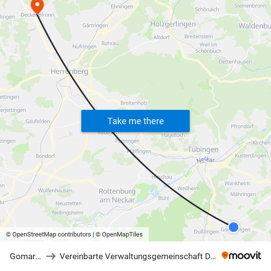 Gomaringen to Vereinbarte Verwaltungsgemeinschaft Der Stadt Herrenberg map