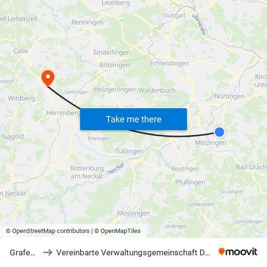 Grafenberg to Vereinbarte Verwaltungsgemeinschaft Der Stadt Herrenberg map
