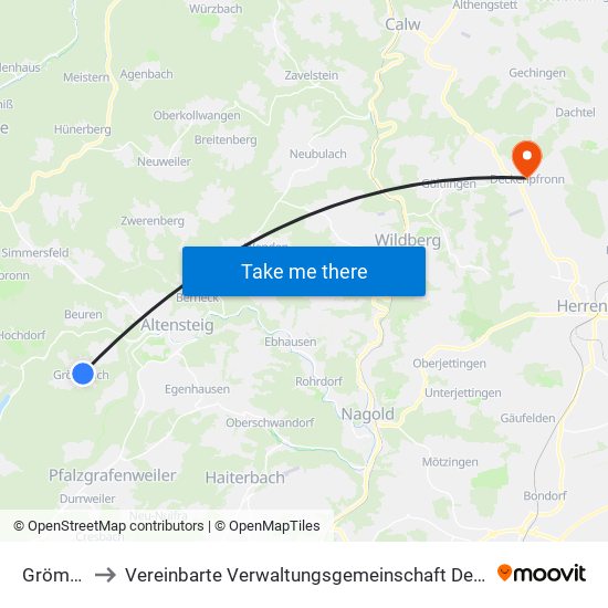 Grömbach to Vereinbarte Verwaltungsgemeinschaft Der Stadt Herrenberg map